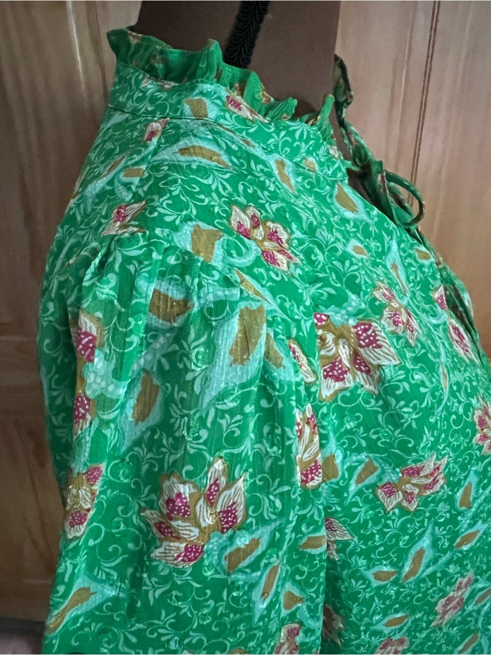 Joie Green Floral Tie-Neck Long Sleeve Blouse - Picture 5 of 11